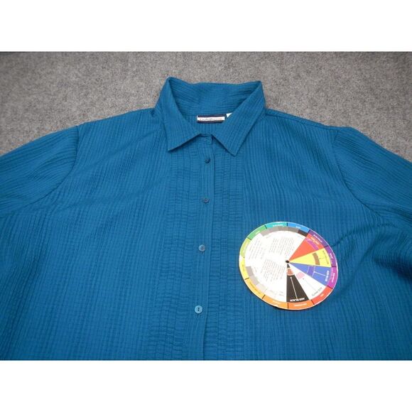 Croft & Barrow Button Up‎ Shirt Plus Size 1X Solid Blue Short Sleeve Top* - Picture 2 of 11